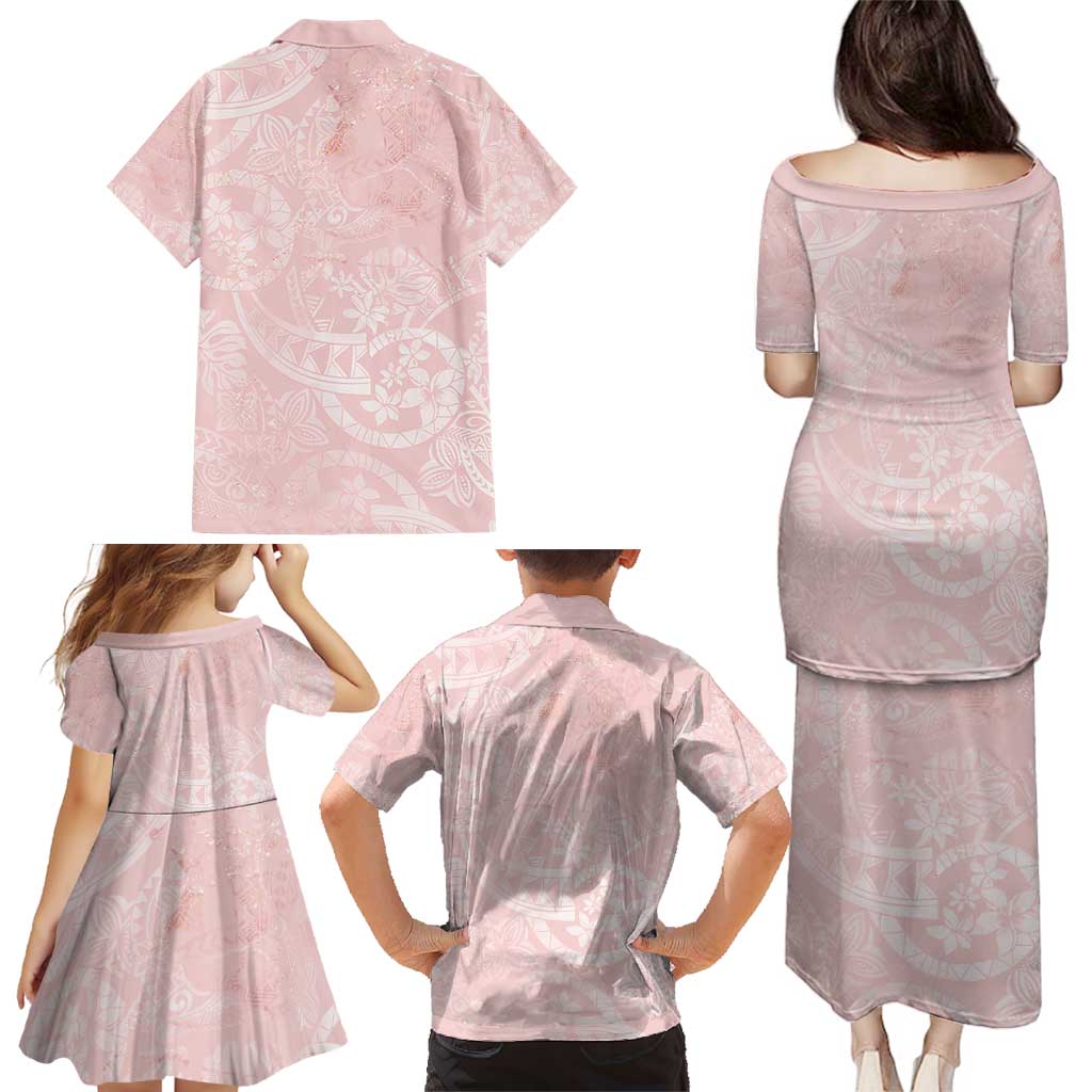 Polynesian Tiare Monstera Soft Pink Family Matching Puletasi and Hawaiian Shirt Liquid Style - Polynesian Pride