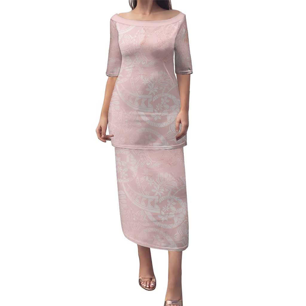 Polynesian Tiare Monstera Soft Pink Family Matching Puletasi and Hawaiian Shirt Liquid Style - Polynesian Pride