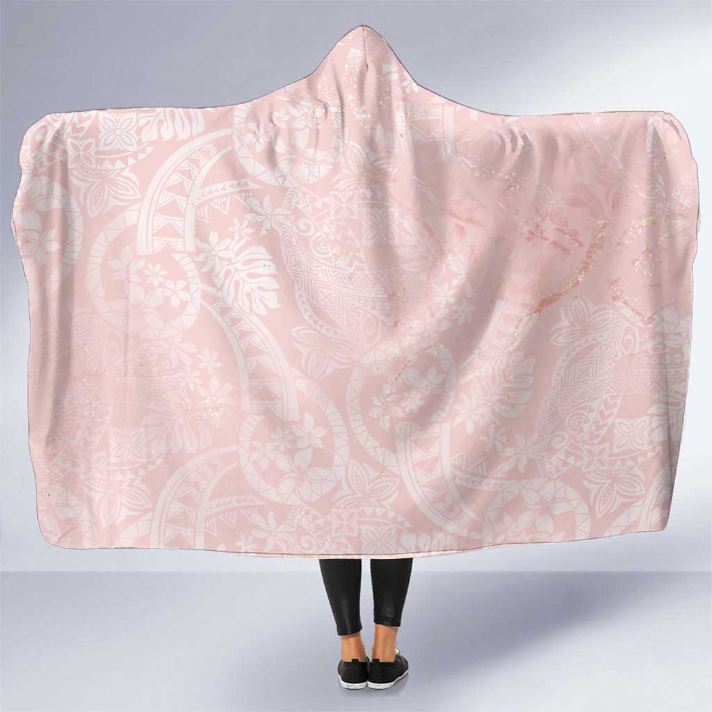 Polynesian Tiare Monstera Soft Pink Hooded Blanket Liquid Style LT01 One Size Pink - Polynesian Pride