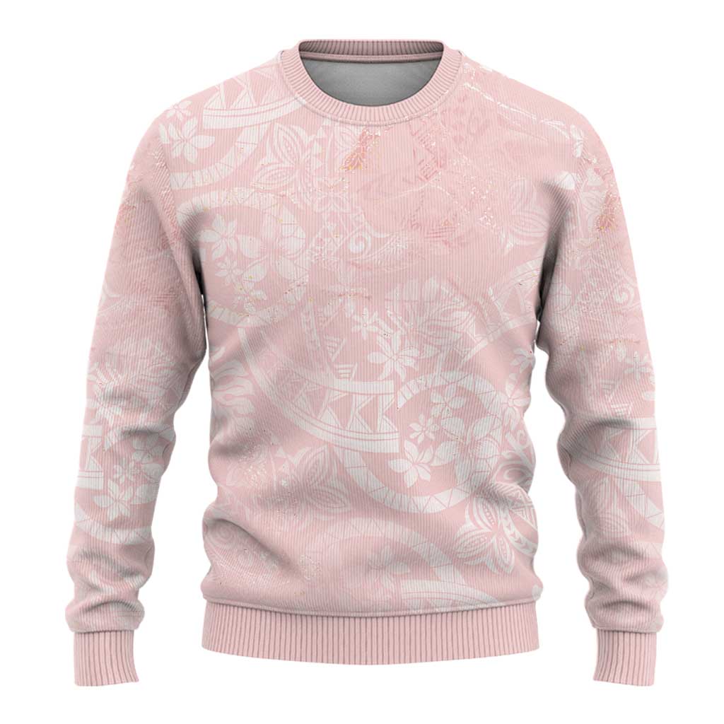 Polynesian Tiare Monstera Soft Pink Ugly Christmas Sweater Liquid Style - Polynesian Pride