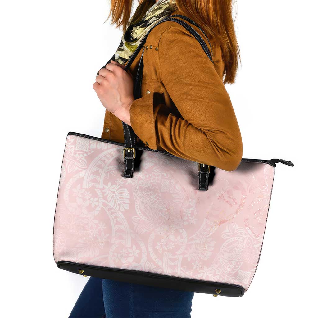 Polynesian Tiare Monstera Soft Pink Leather Tote Bag Liquid Style - Polynesian Pride
