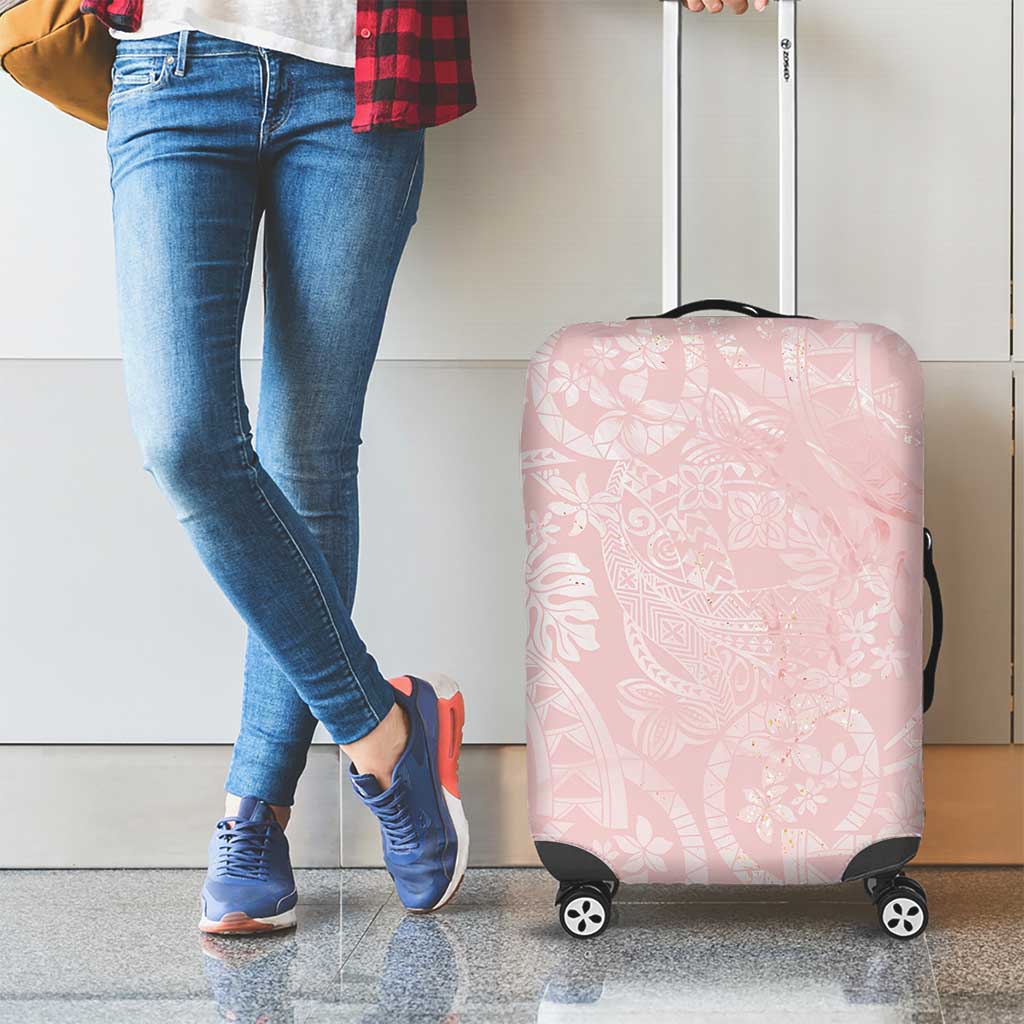 Polynesian Tiare Monstera Soft Pink Luggage Cover Liquid Style - Polynesian Pride