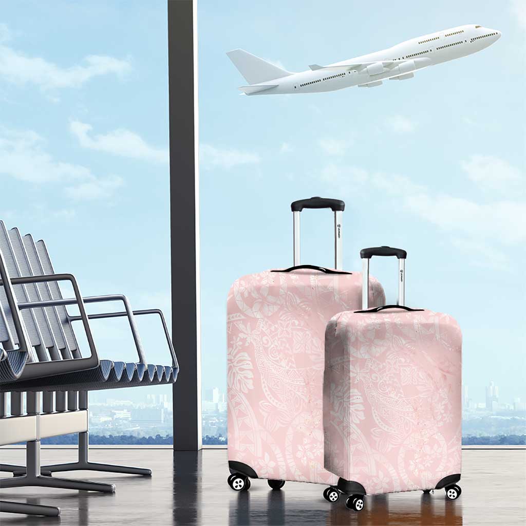 Polynesian Tiare Monstera Soft Pink Luggage Cover Liquid Style - Polynesian Pride