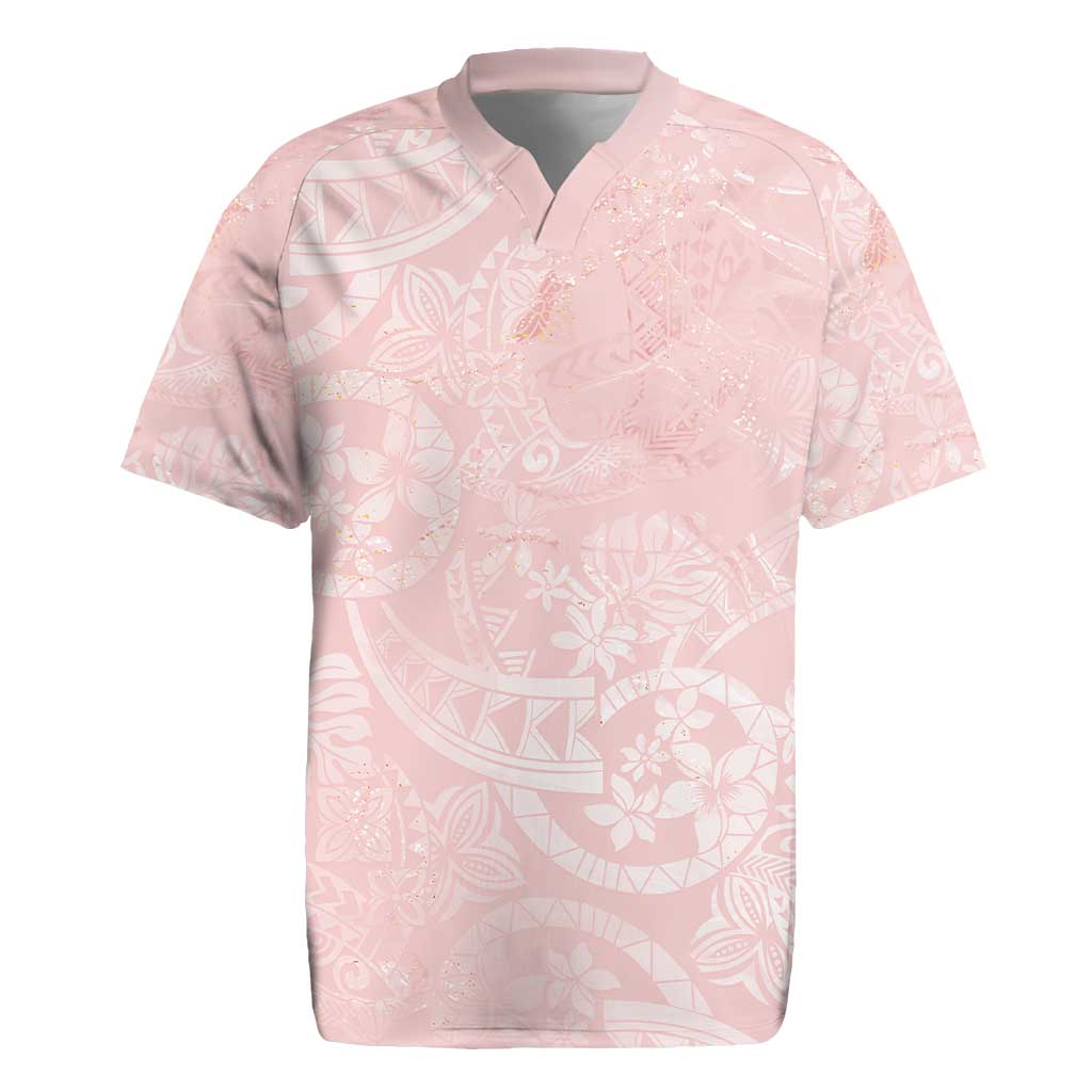 Polynesian Tiare Monstera Soft Pink Rugby Jersey Liquid Style LT01 Pink - Polynesian Pride