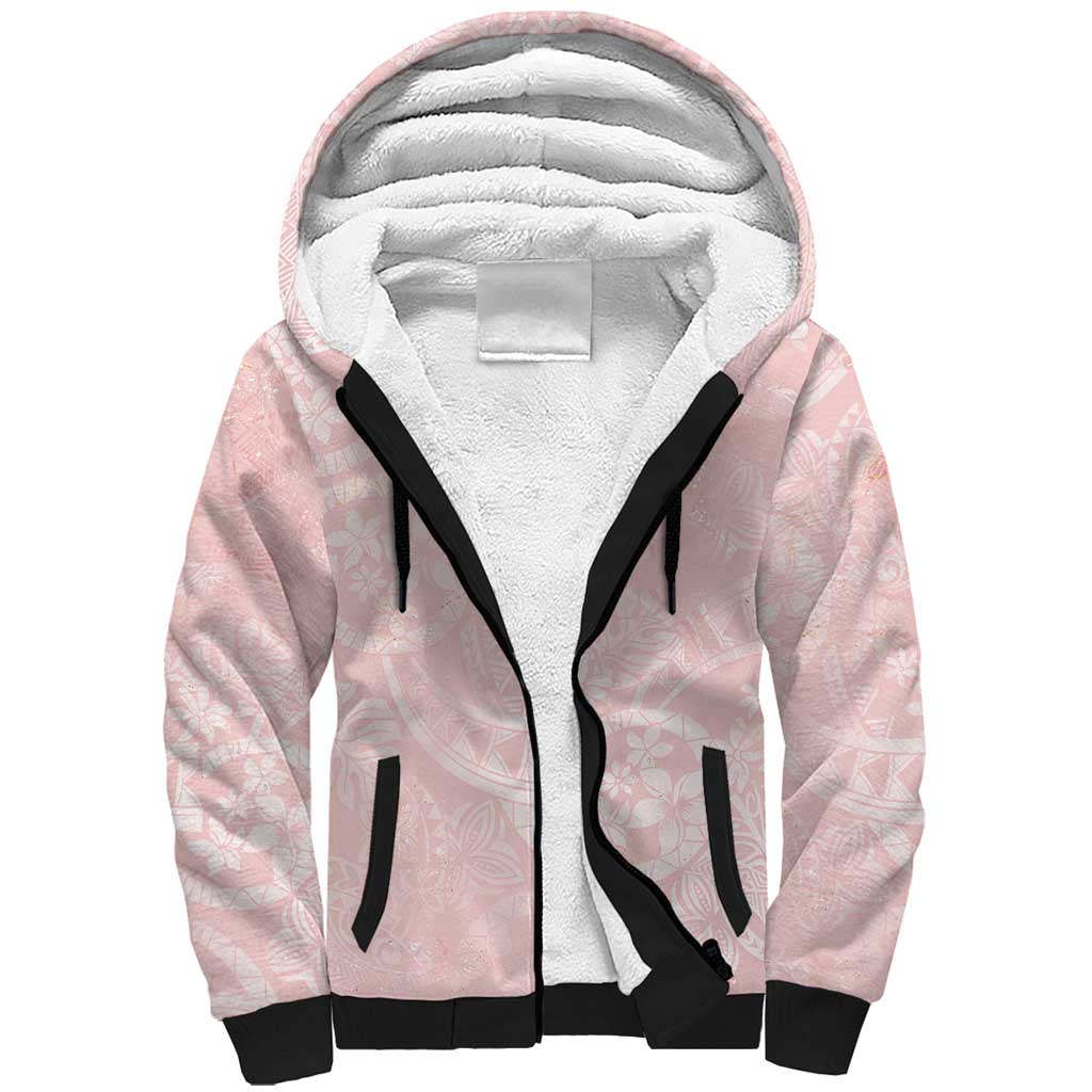Polynesian Tiare Monstera Soft Pink Sherpa Hoodie Liquid Style LT01 Unisex Pink - Polynesian Pride