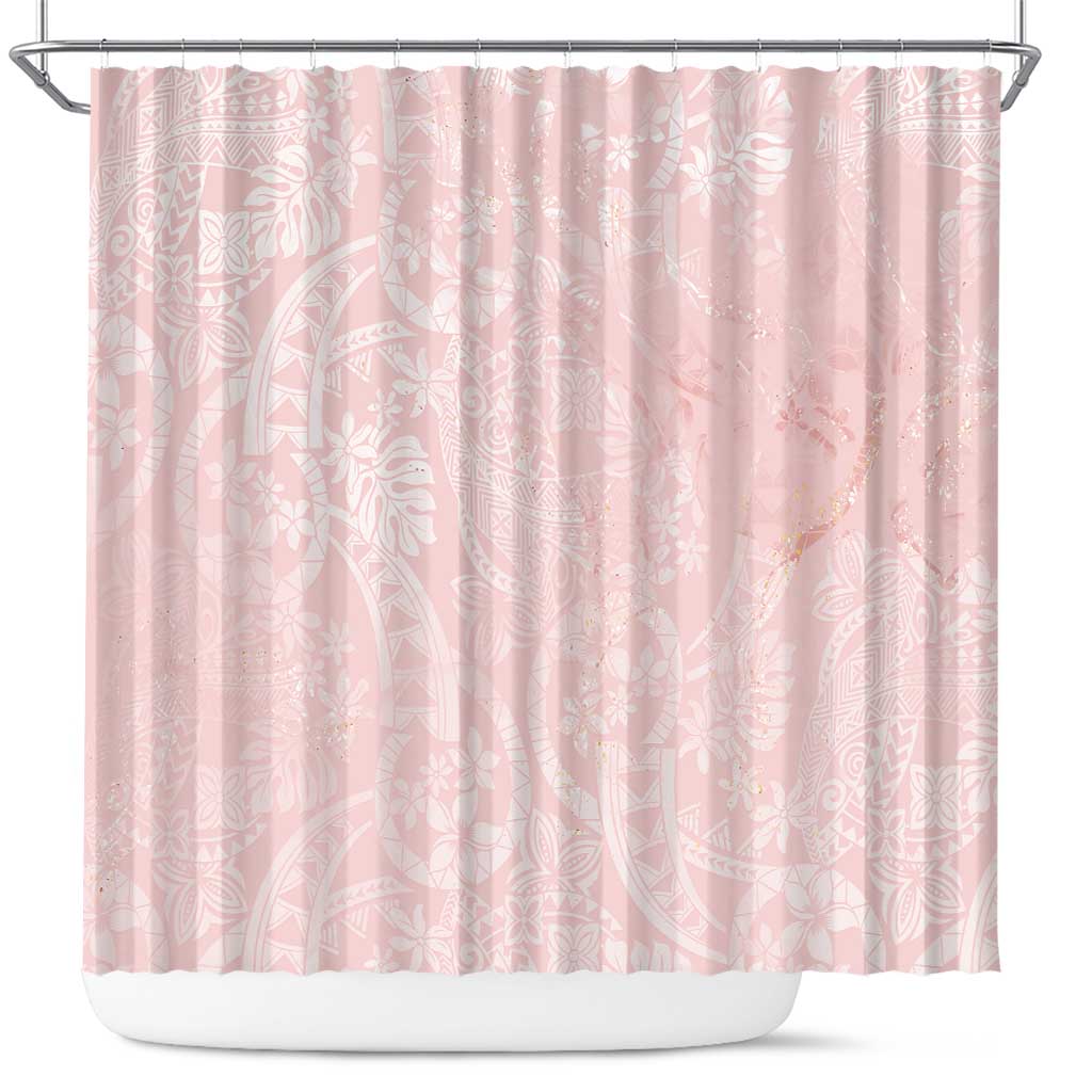 Polynesian Tiare Monstera Soft Pink Shower Curtain Liquid Style LT01 Pink - Polynesian Pride