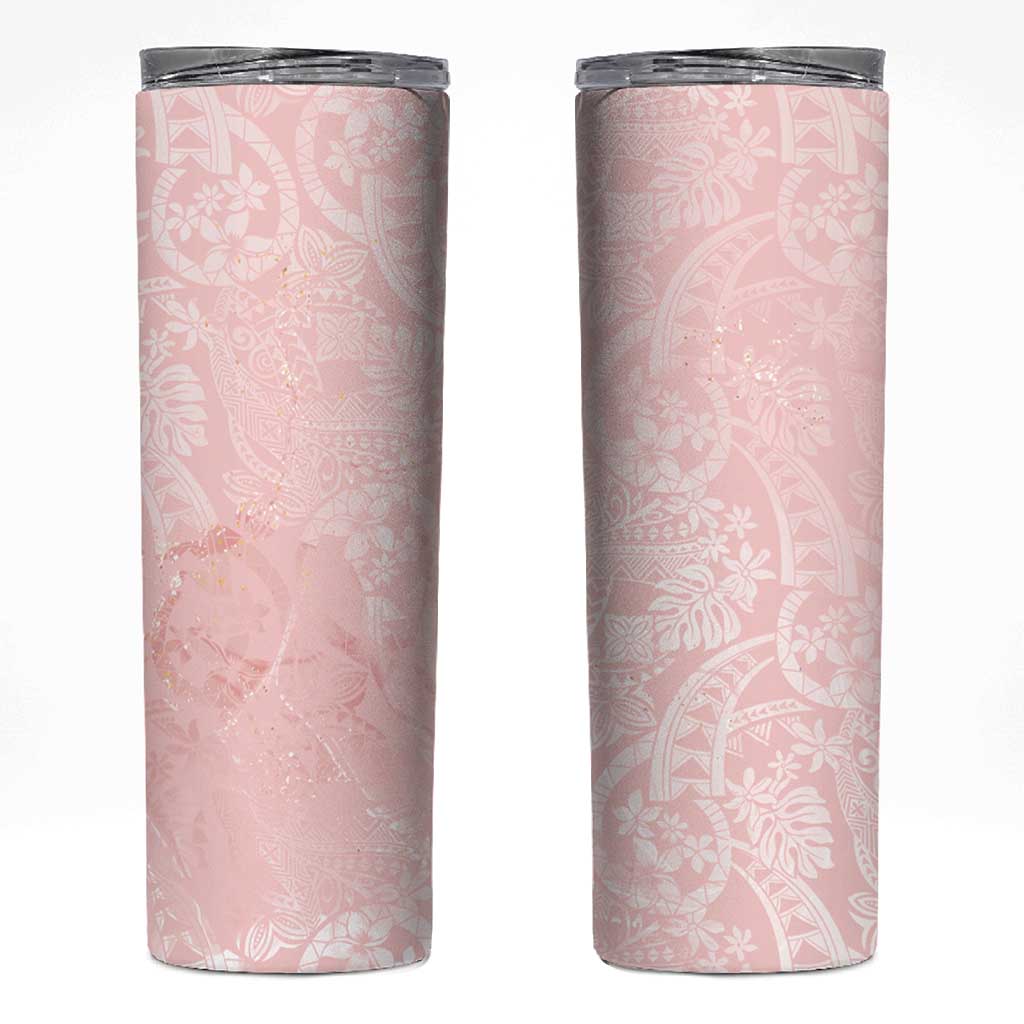 Polynesian Tiare Monstera Soft Pink Skinny Tumbler Liquid Style LT01 Pink - Polynesian Pride