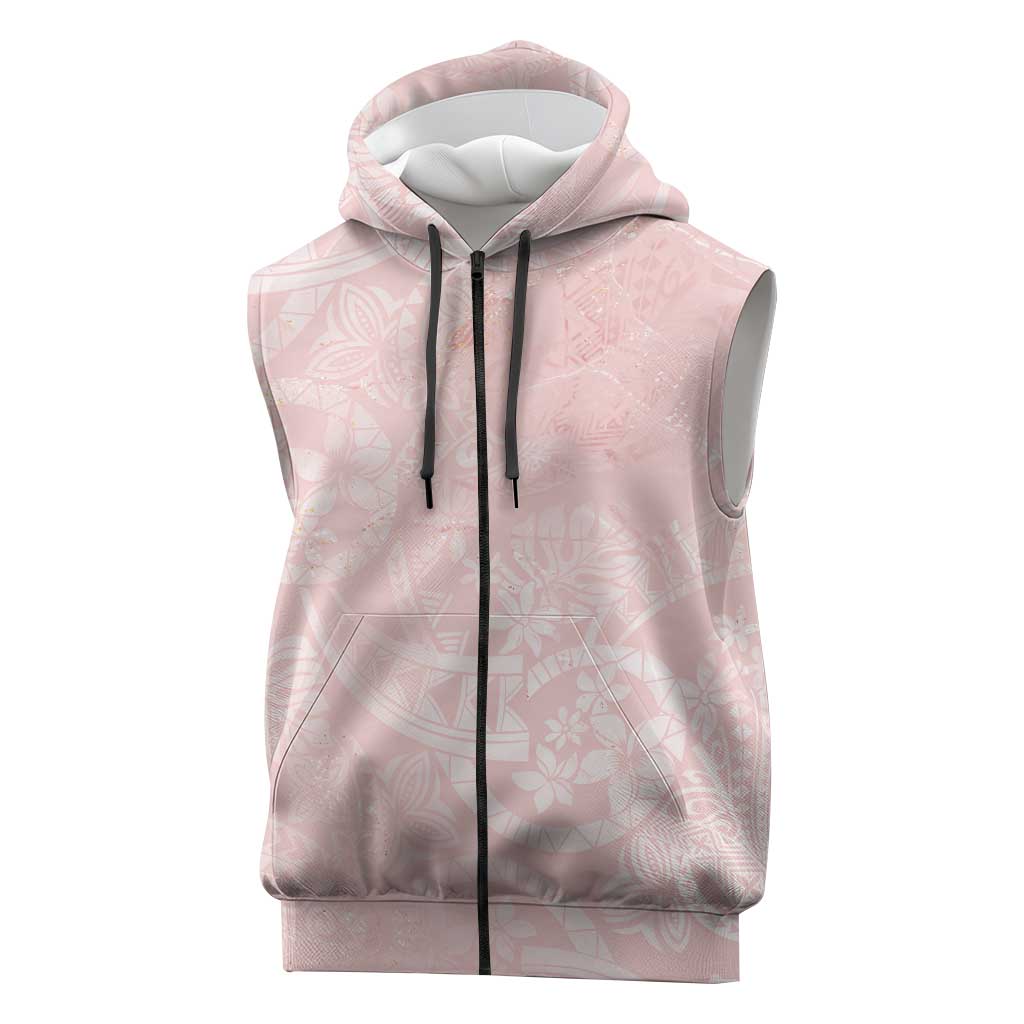 Polynesian Tiare Monstera Soft Pink Sleeveless Zip Hoodie Liquid Style LT01 Pink - Polynesian Pride