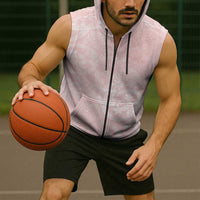 Polynesian Tiare Monstera Soft Pink Sleeveless Zip Hoodie Liquid Style - Polynesian Pride