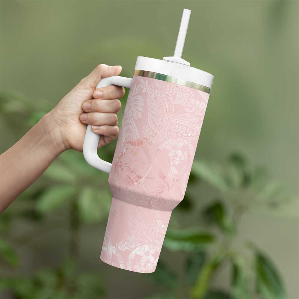 Polynesian Tiare Monstera Soft Pink Tumbler With Handle Liquid Style - Polynesian Pride