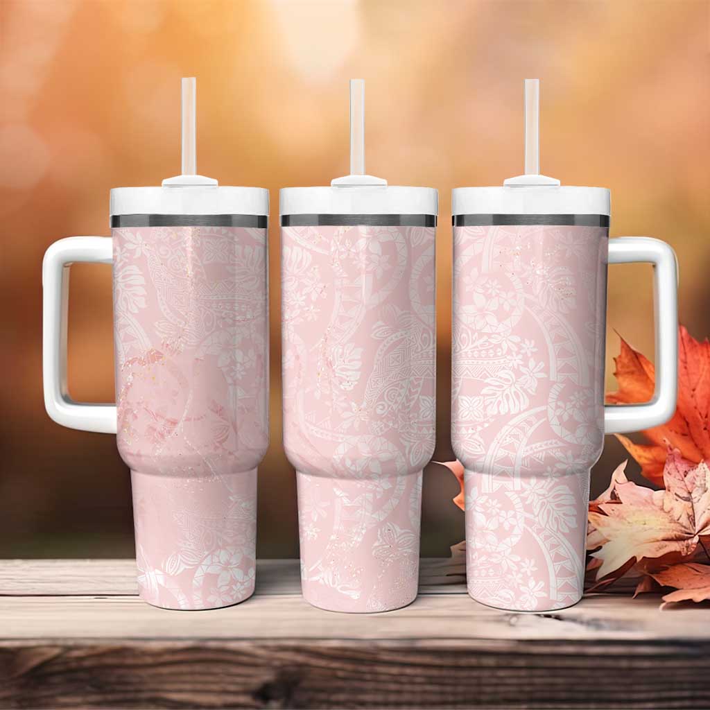 Polynesian Tiare Monstera Soft Pink Tumbler With Handle Liquid Style - Polynesian Pride