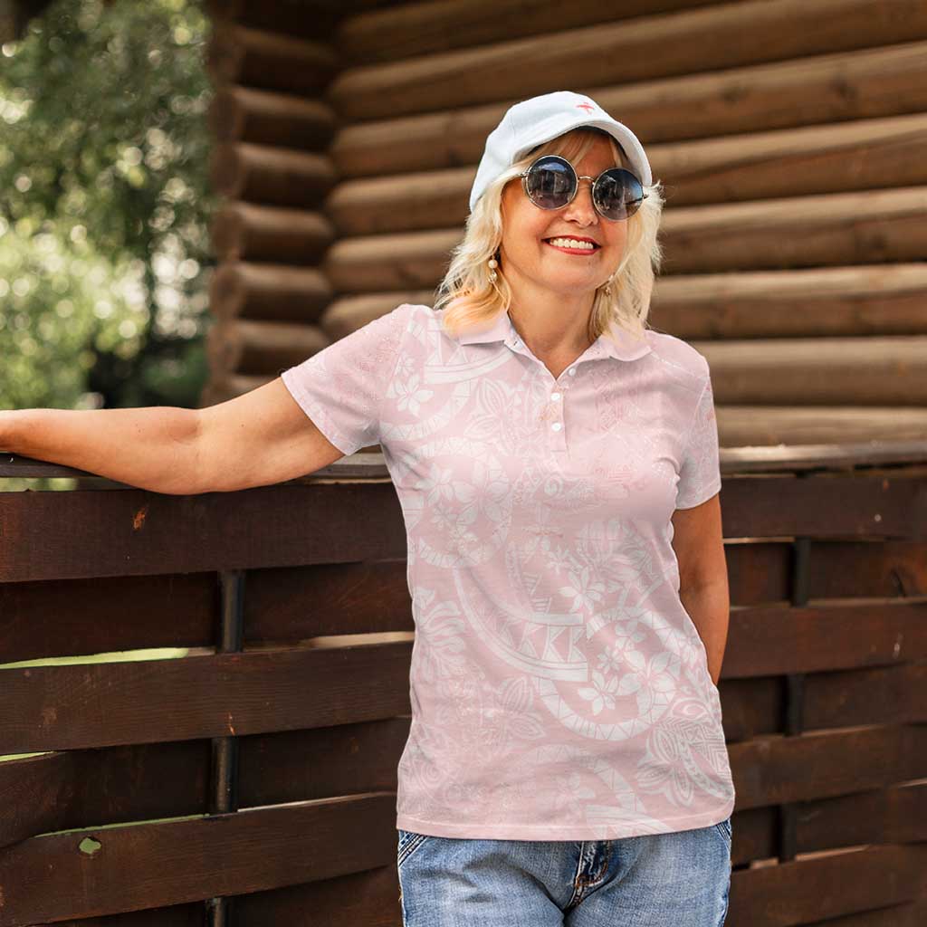 Polynesian Tiare Monstera Soft Pink Women Polo Shirt Liquid Style - Polynesian Pride