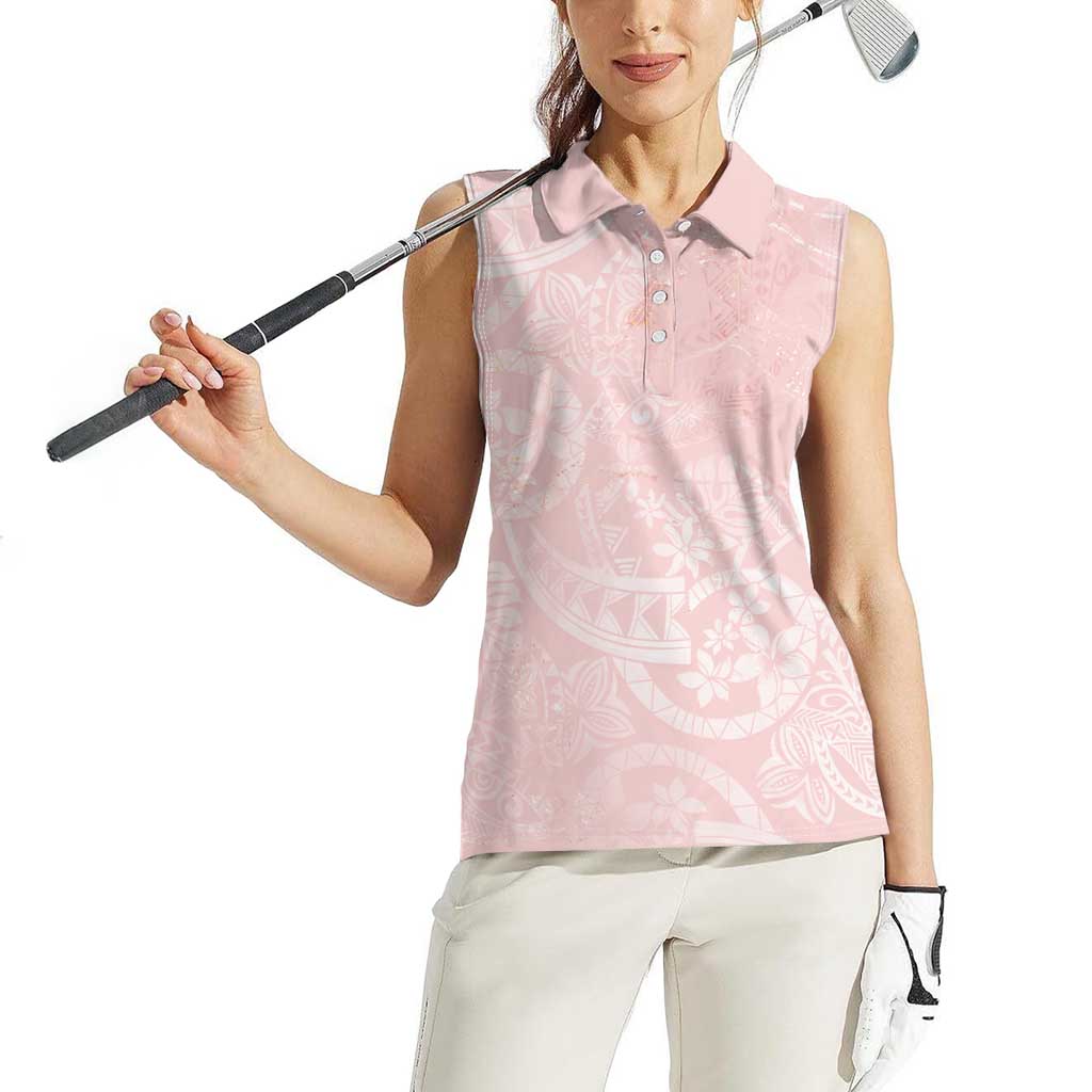 Polynesian Tiare Monstera Soft Pink Women Sleeveless Polo Shirt Liquid Style - Polynesian Pride