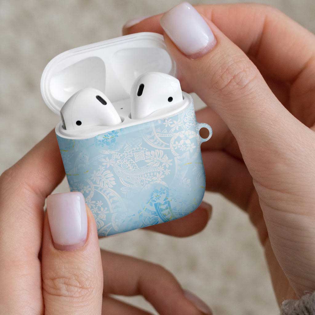 Polynesian Tiare Monstera Baby Blue AirPods Case Liquid Style - Polynesian Pride