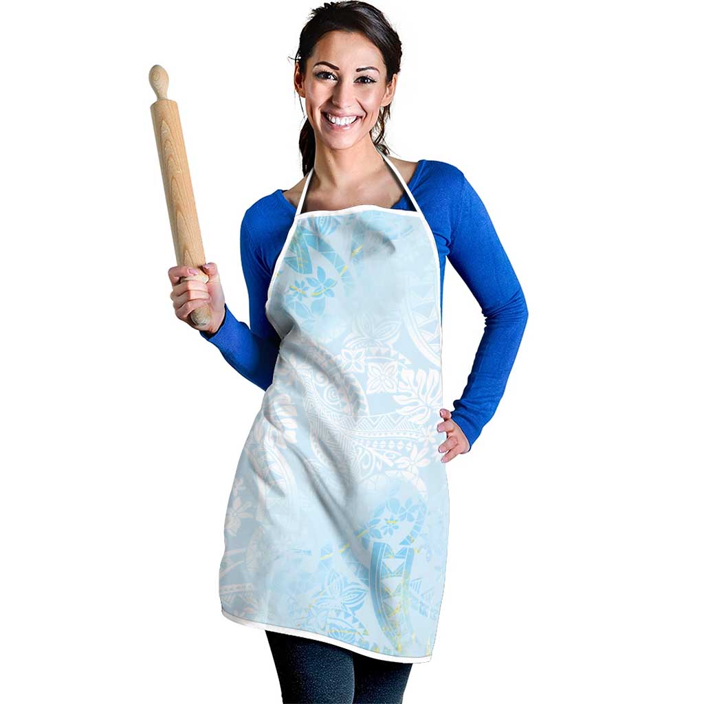 Polynesian Tiare Monstera Baby Blue Apron Liquid Style - Polynesian Pride