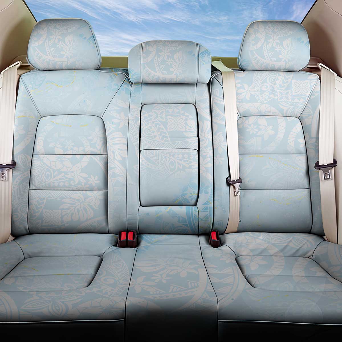 Polynesian Tiare Monstera Baby Blue Back Car Seat Cover Liquid Style LT01 One Size Blue - Polynesian Pride