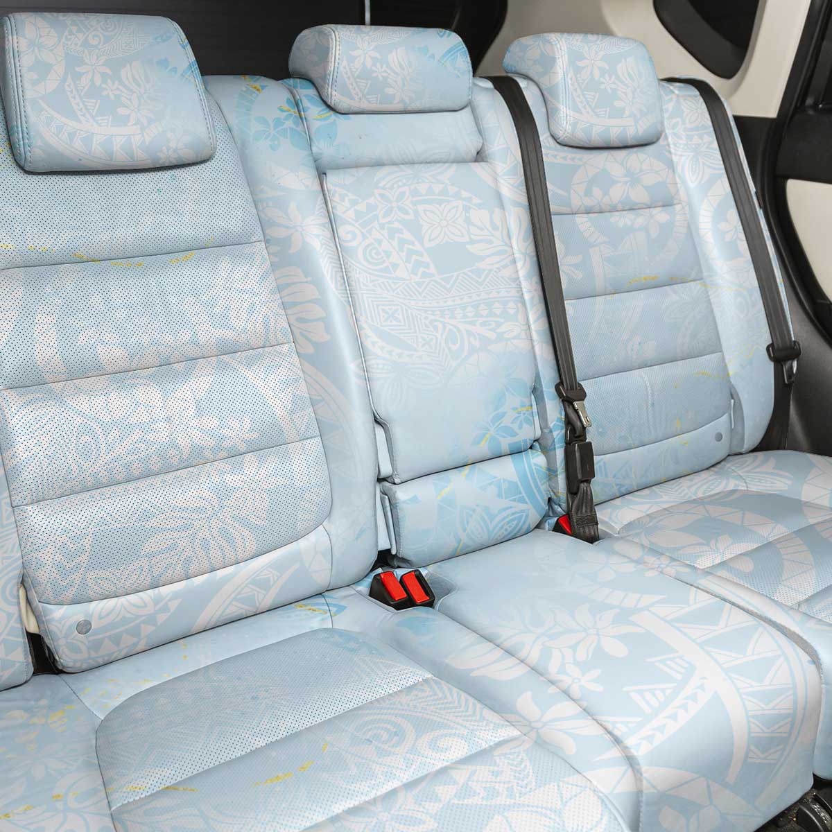 Polynesian Tiare Monstera Baby Blue Back Car Seat Cover Liquid Style - Polynesian Pride