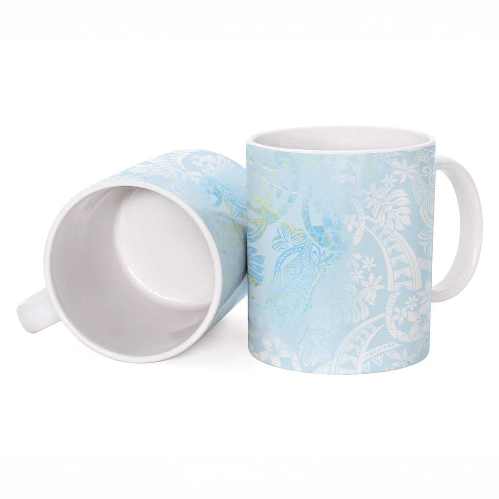 Polynesian Tiare Monstera Baby Blue Ceramic Mug Liquid Style LT01 - Polynesian Pride