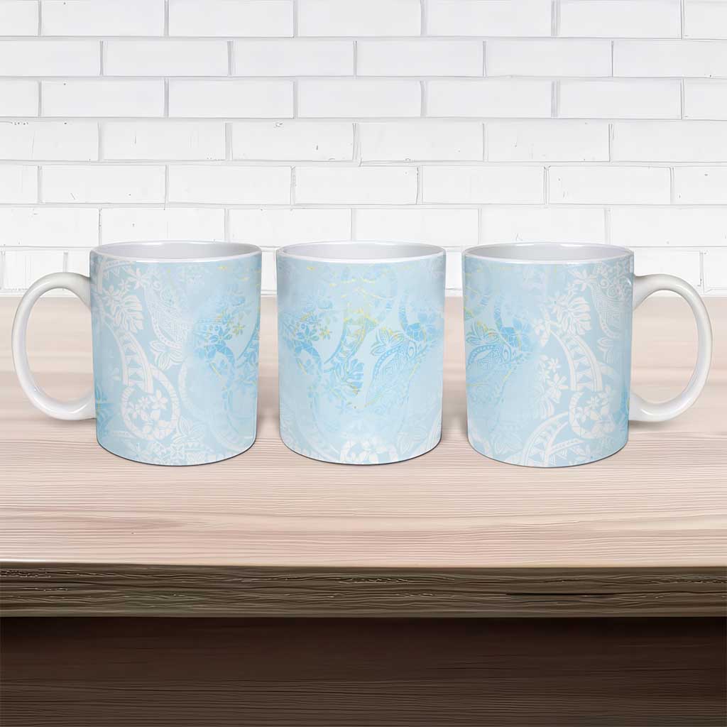 Polynesian Tiare Monstera Baby Blue Ceramic Mug Liquid Style LT01 - Polynesian Pride