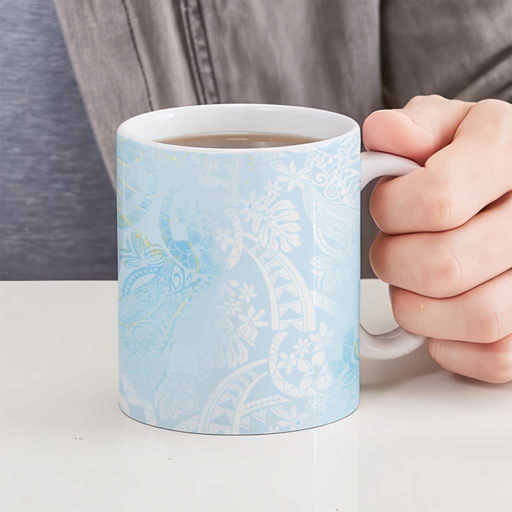 Polynesian Tiare Monstera Baby Blue Ceramic Mug Liquid Style LT01 - Polynesian Pride