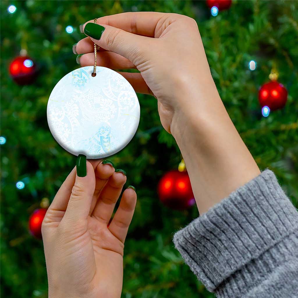 Polynesian Tiare Monstera Baby Blue Ceramic Ornament Liquid Style - Polynesian Pride