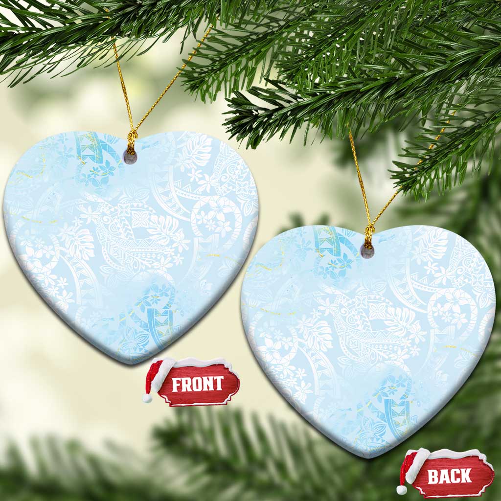 Polynesian Tiare Monstera Baby Blue Ceramic Ornament Liquid Style - Polynesian Pride