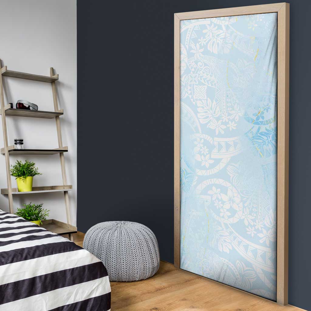 Polynesian Tiare Monstera Baby Blue Door Cover Liquid Style - Polynesian Pride