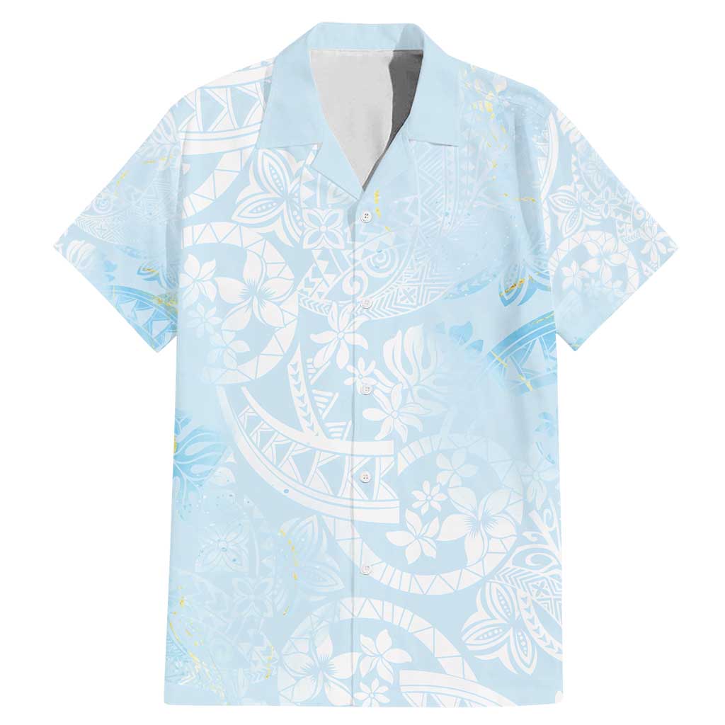 Polynesian Tiare Monstera Baby Blue Family Matching Mermaid Dress and Hawaiian Shirt Liquid Style LT01 Dad's Shirt - Short Sleeve Blue - Polynesian Pride