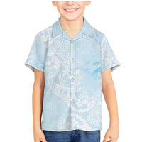 Polynesian Tiare Monstera Baby Blue Family Matching Mermaid Dress and Hawaiian Shirt Liquid Style LT01 Son's Shirt Blue - Polynesian Pride