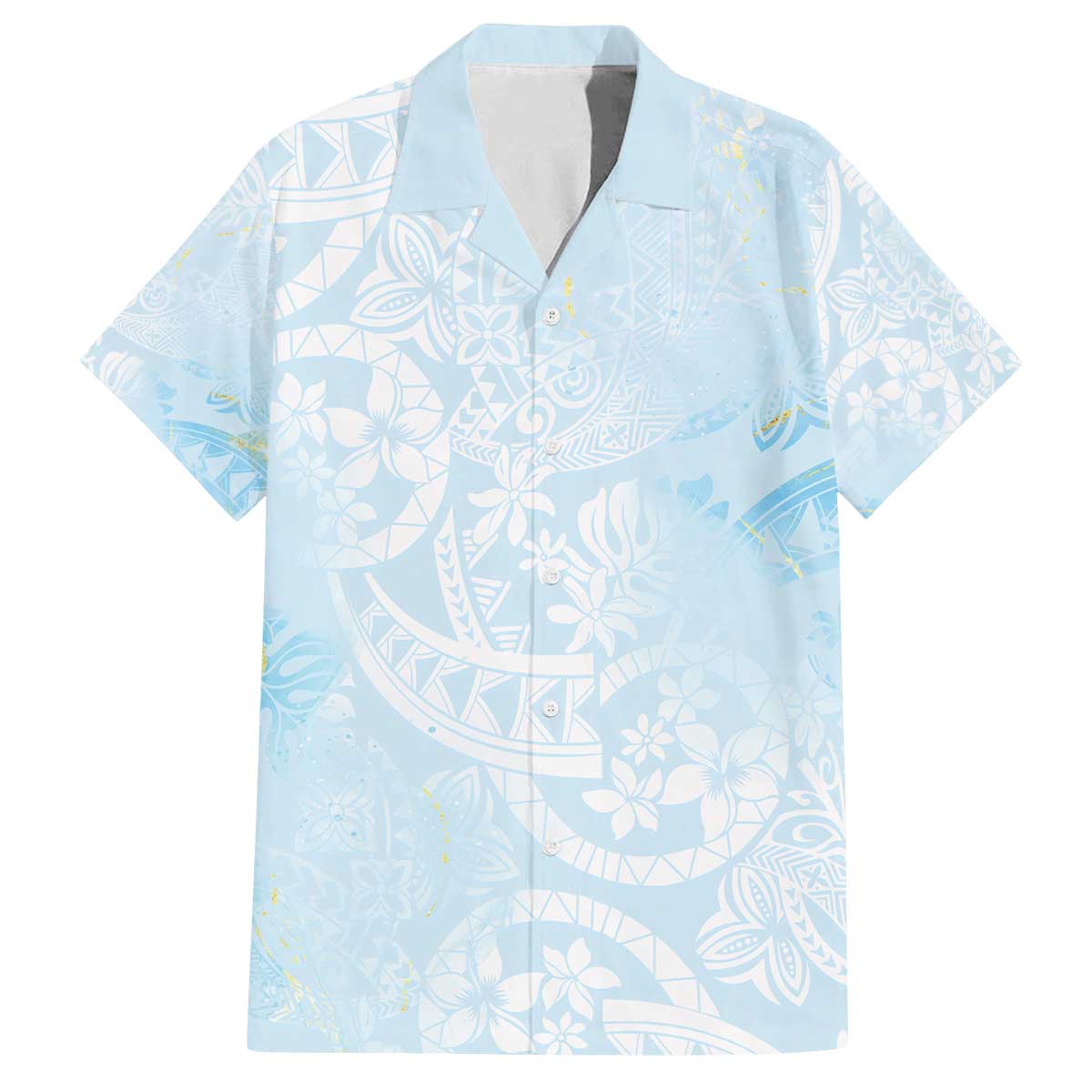 Polynesian Tiare Monstera Baby Blue Family Matching Off The Shoulder Long Sleeve Dress and Hawaiian Shirt Liquid Style LT01 Dad's Shirt - Short Sleeve Blue - Polynesian Pride