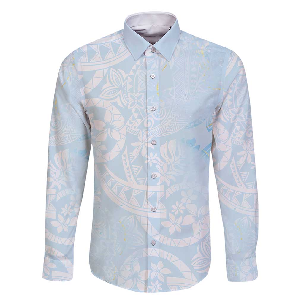 Polynesian Tiare Monstera Baby Blue Family Matching Off Shoulder Maxi Dress and Hawaiian Shirt Liquid Style - Polynesian Pride