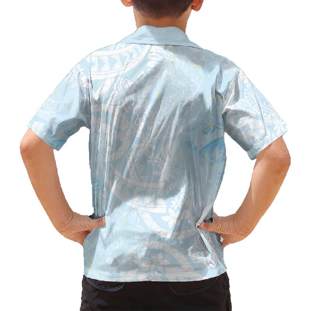 Polynesian Tiare Monstera Baby Blue Family Matching Off Shoulder Short Dress and Hawaiian Shirt Liquid Style LT01 - Polynesian Pride