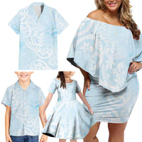 Polynesian Tiare Monstera Baby Blue Family Matching Off Shoulder Short Dress and Hawaiian Shirt Liquid Style LT01 - Polynesian Pride