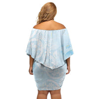Polynesian Tiare Monstera Baby Blue Family Matching Off Shoulder Short Dress and Hawaiian Shirt Liquid Style LT01 - Polynesian Pride