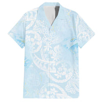 Polynesian Tiare Monstera Baby Blue Family Matching Short Sleeve Bodycon Dress and Hawaiian Shirt Liquid Style LT01 Dad's Shirt - Short Sleeve Blue - Polynesian Pride