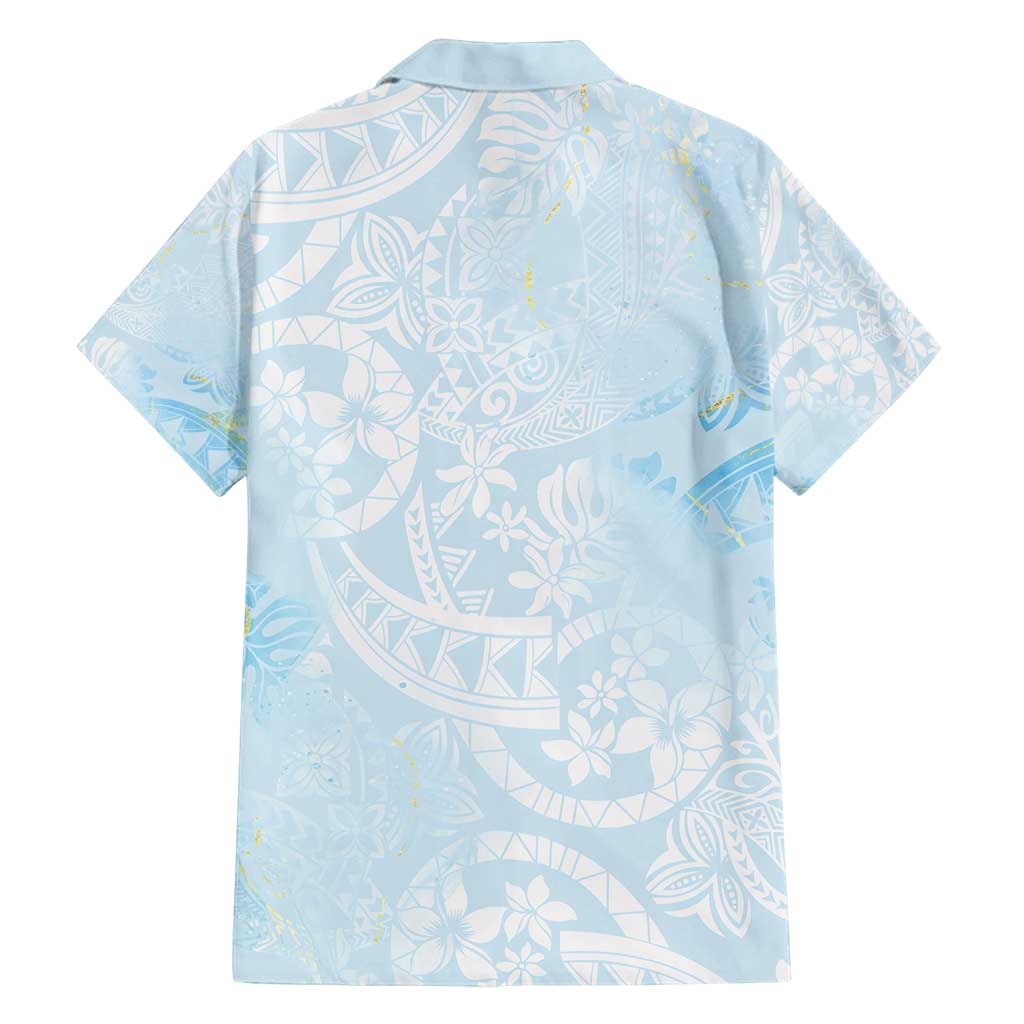 Polynesian Tiare Monstera Baby Blue Family Matching Summer Maxi Dress and Hawaiian Shirt Liquid Style - Polynesian Pride