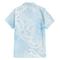 Polynesian Tiare Monstera Baby Blue Family Matching Summer Maxi Dress and Hawaiian Shirt Liquid Style - Polynesian Pride
