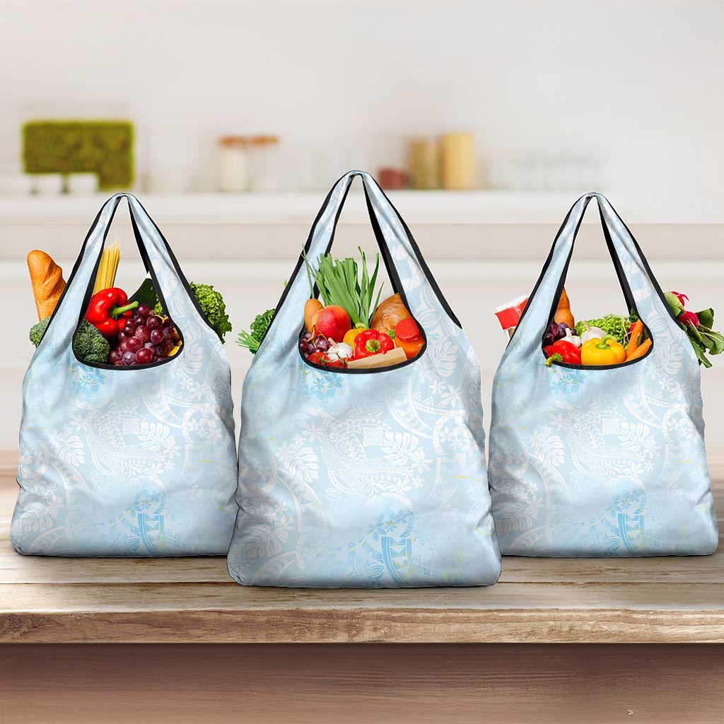 Polynesian Tiare Monstera Baby Blue Grocery Bag Liquid Style - Polynesian Pride
