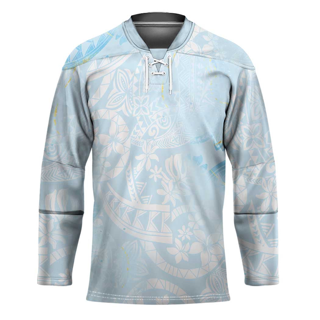 Polynesian Tiare Monstera Baby Blue Hockey Jersey Liquid Style - Polynesian Pride