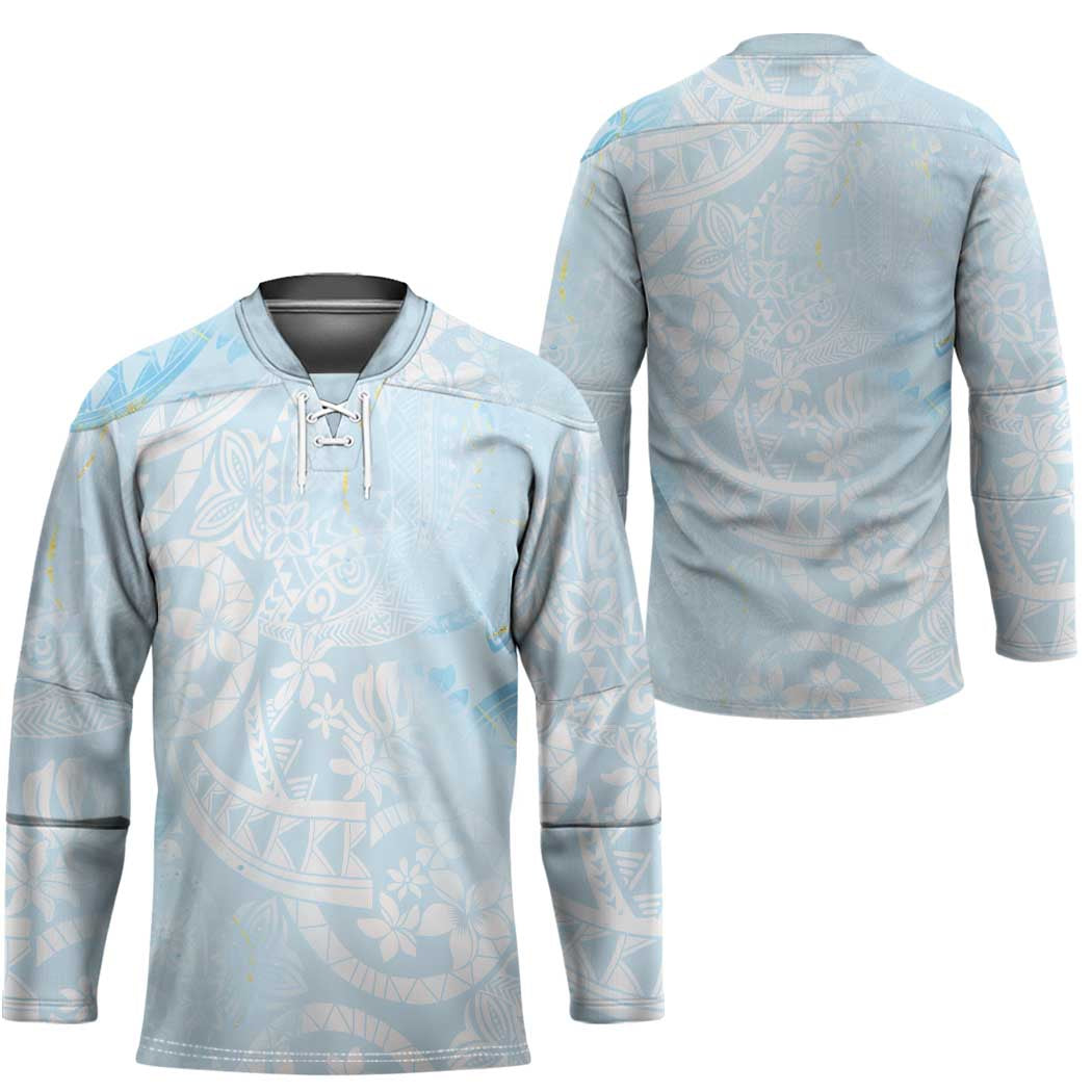 Polynesian Tiare Monstera Baby Blue Hockey Jersey Liquid Style - Polynesian Pride
