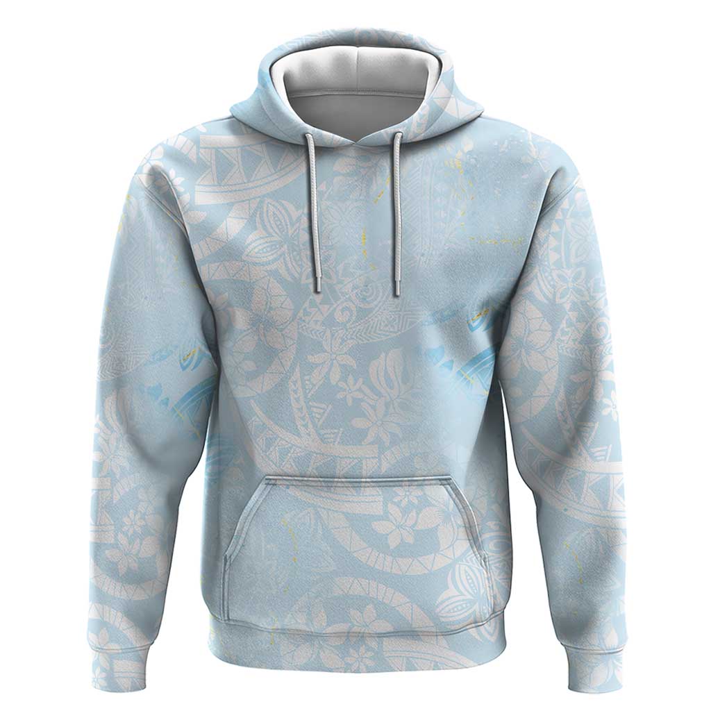 Polynesian Tiare Monstera Baby Blue Hoodie Liquid Style - Polynesian Pride