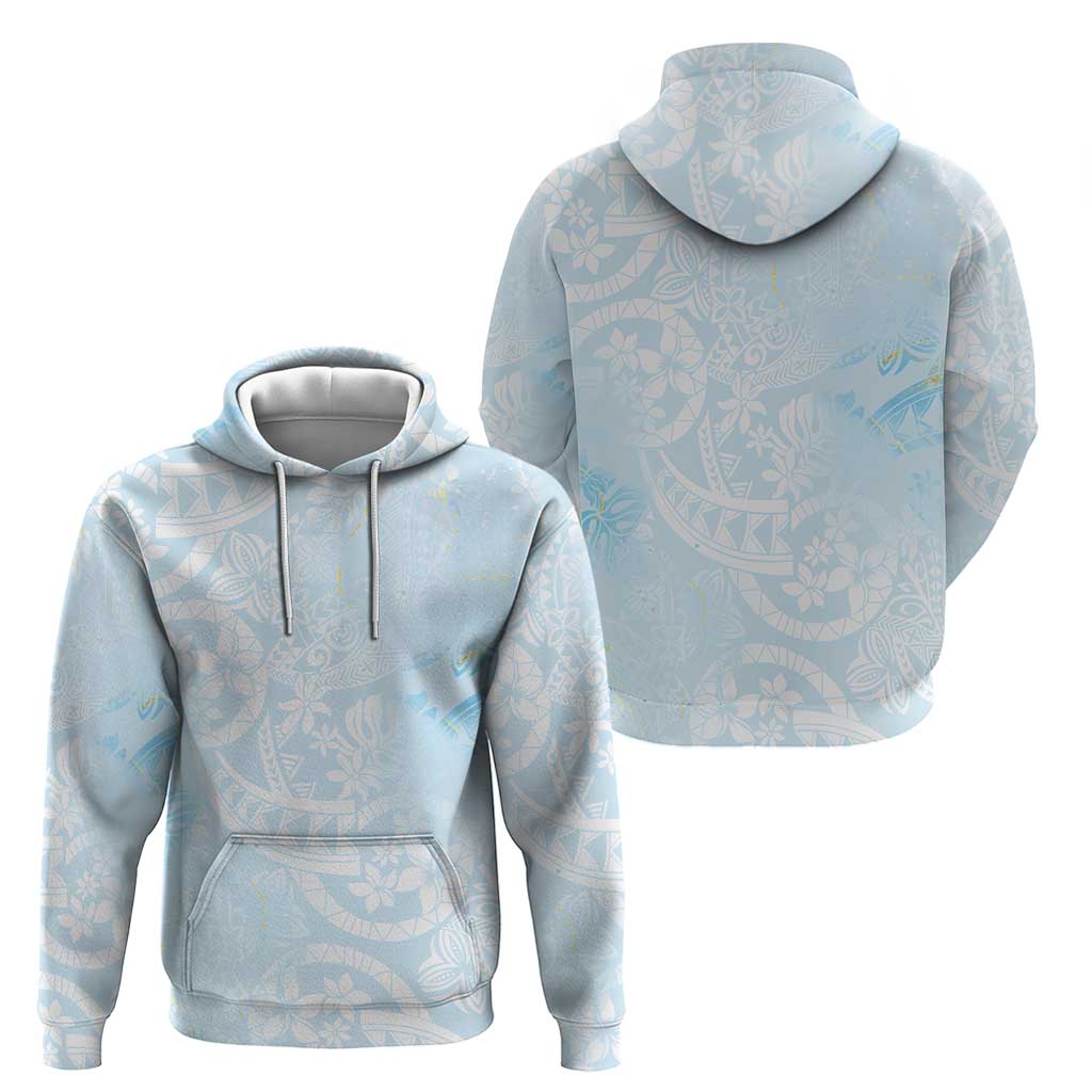 Polynesian Tiare Monstera Baby Blue Hoodie Liquid Style - Polynesian Pride
