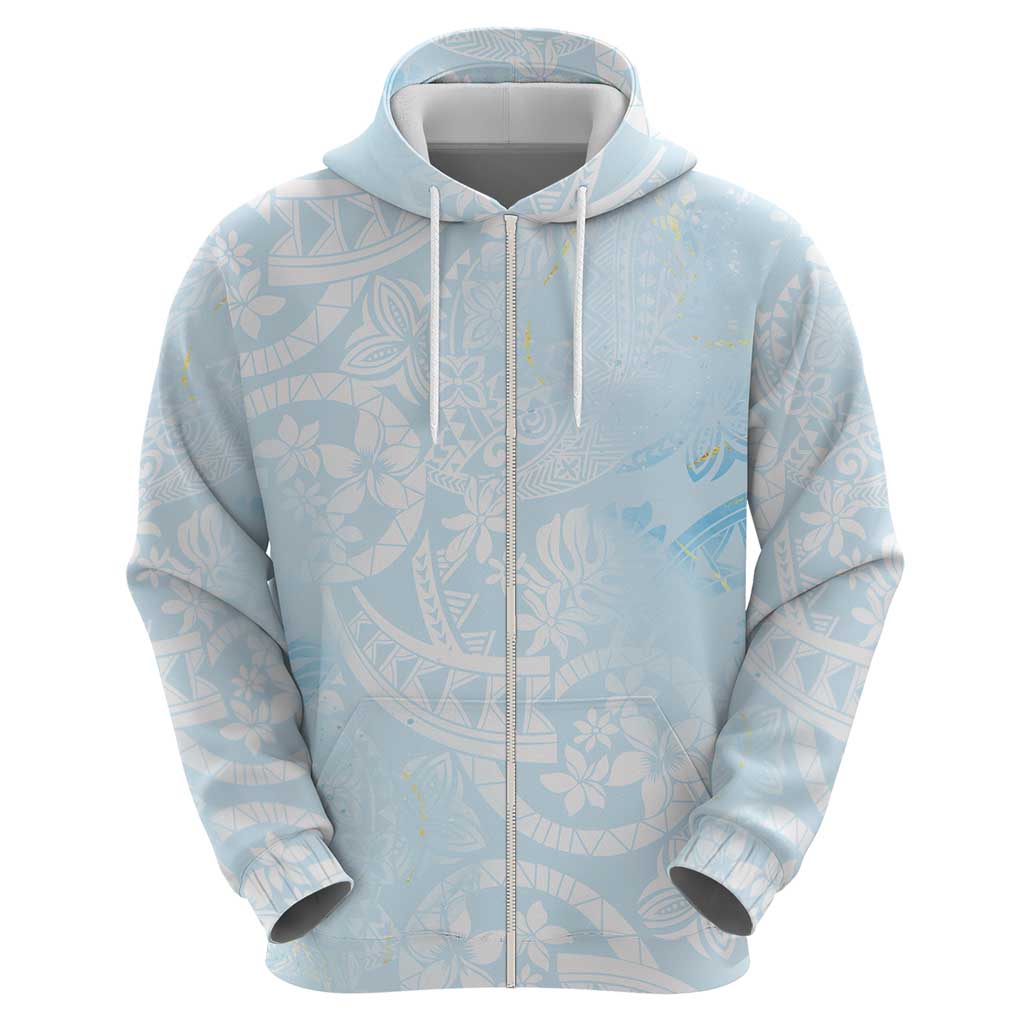 Polynesian Tiare Monstera Baby Blue Hoodie Liquid Style - Polynesian Pride