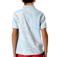 Polynesian Tiare Monstera Baby Blue Kid Polo Shirt Liquid Style - Polynesian Pride