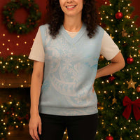 Polynesian Tiare Monstera Baby Blue Christmas Knitted V-Neck Vest Liquid Style - Polynesian Pride