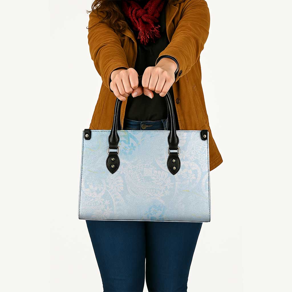 Polynesian Tiare Monstera Baby Blue Leather Bag Liquid Style - Polynesian Pride