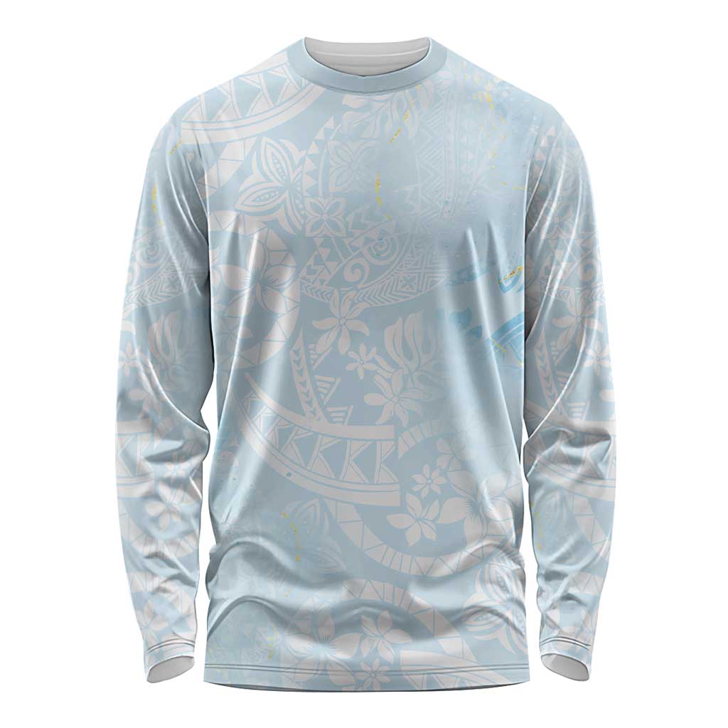 Polynesian Tiare Monstera Baby Blue Long Sleeve Shirt Liquid Style LT01 Unisex Blue - Polynesian Pride
