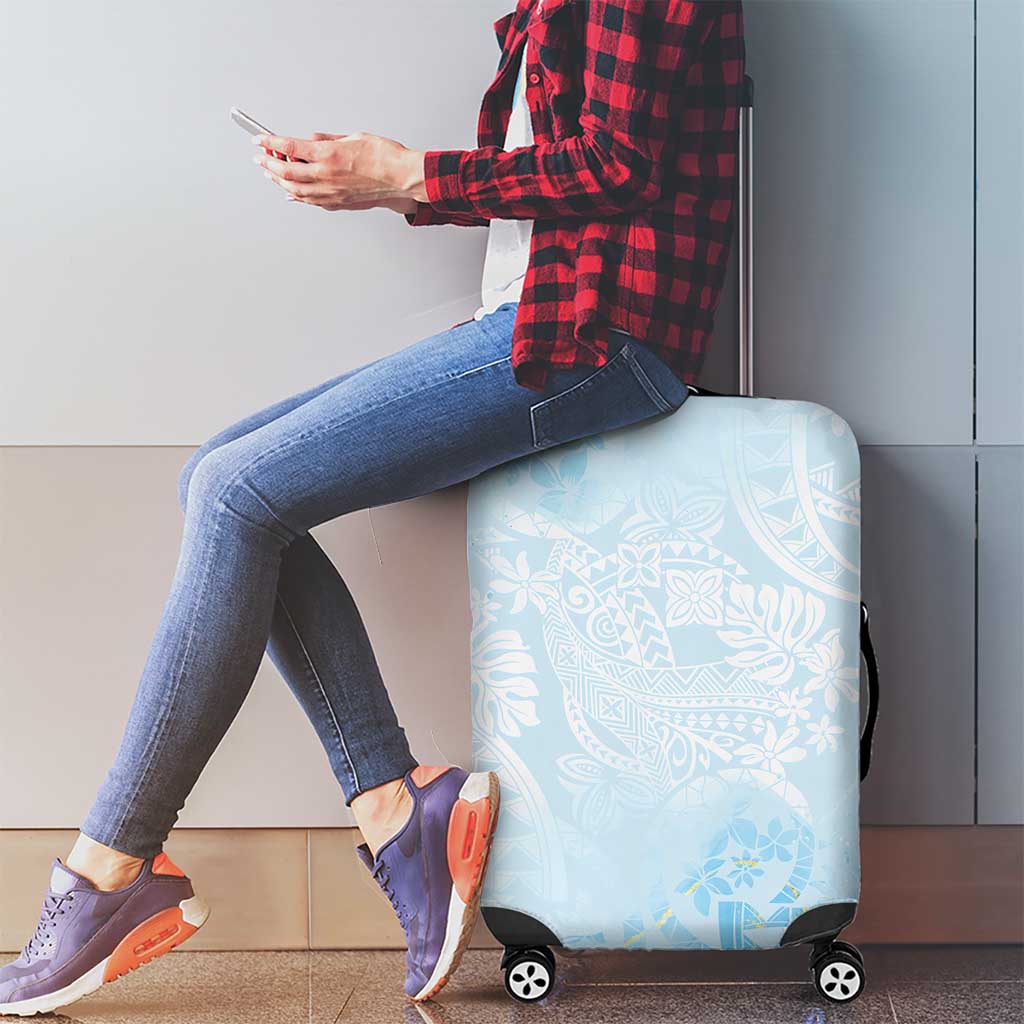Polynesian Tiare Monstera Baby Blue Luggage Cover Liquid Style - Polynesian Pride