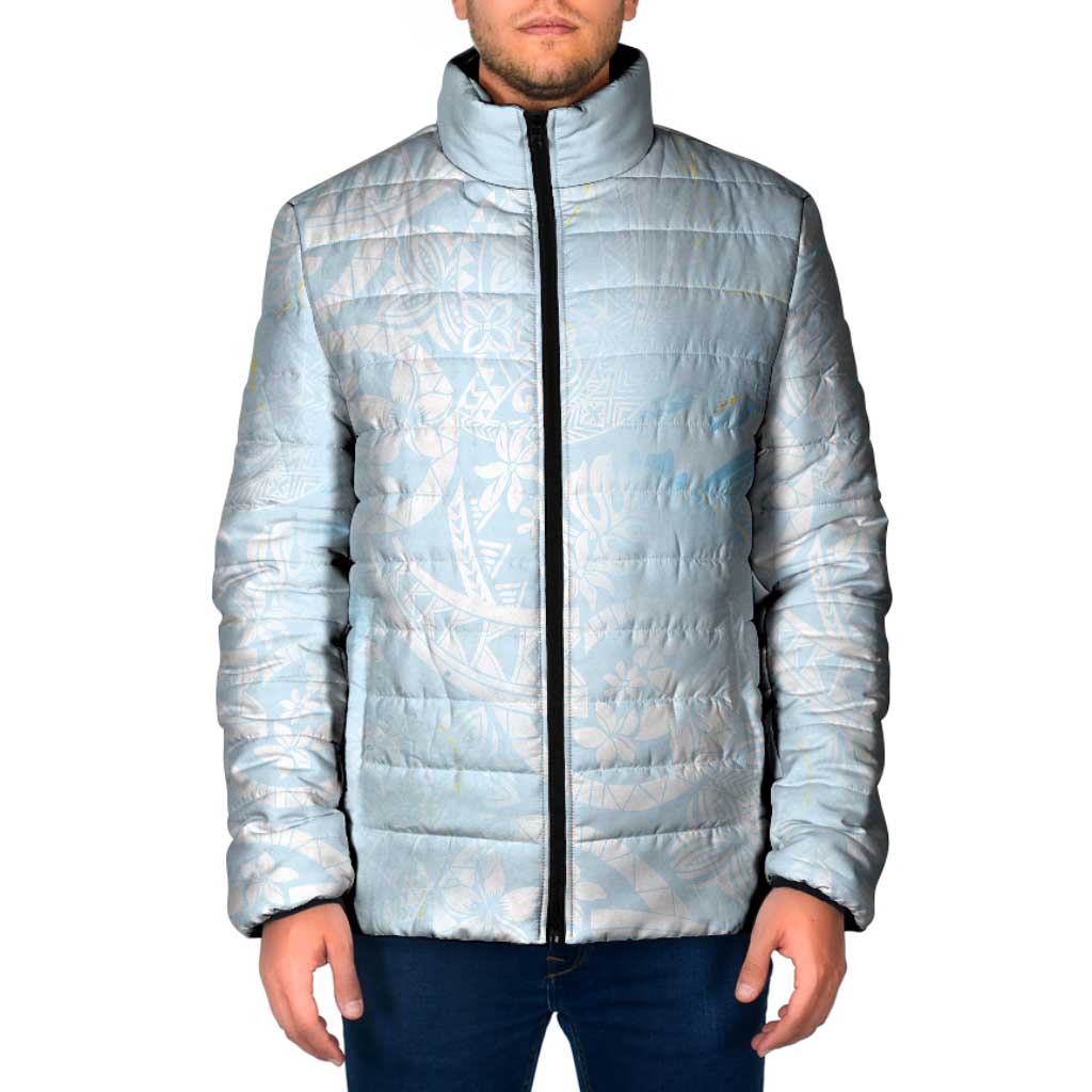 Polynesian Tiare Monstera Baby Blue Padded Jacket Liquid Style LT01 Men Blue - Polynesian Pride