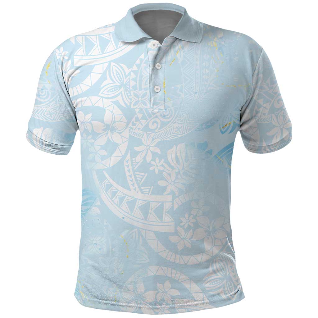Polynesian Tiare Monstera Baby Blue Polo Shirt Liquid Style - Polynesian Pride
